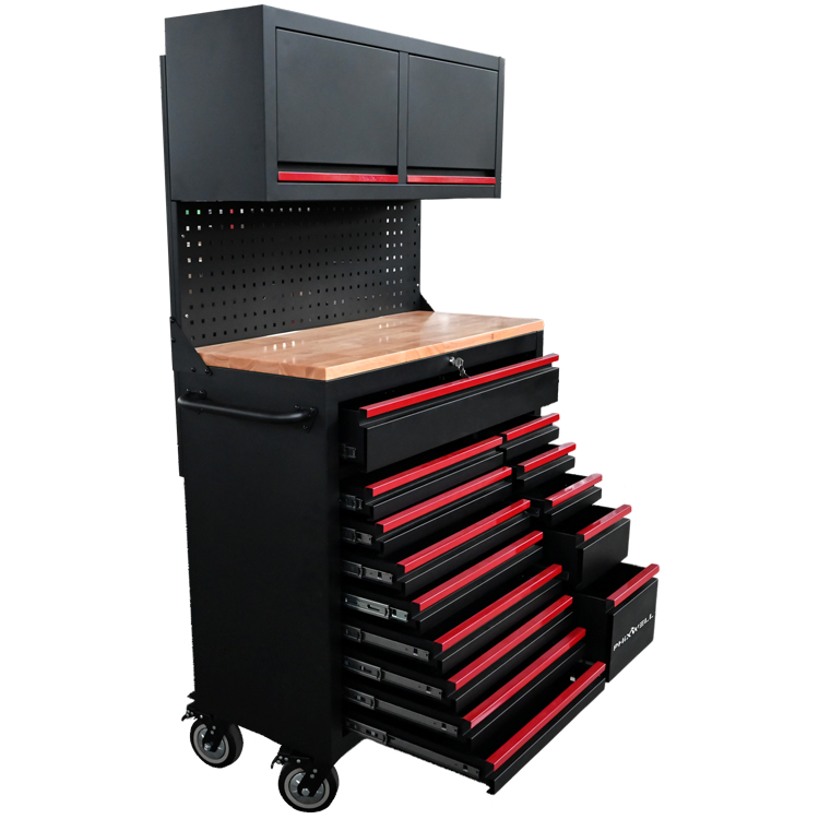 719522 PHIXWELL Multifunktionell 14 lådor Tool Workstation med hängande skåp